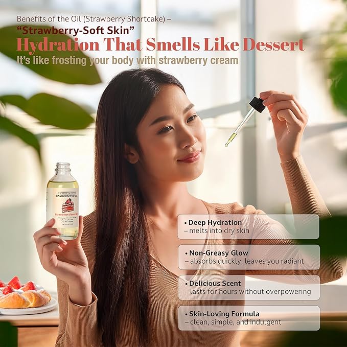 Strawberry Shortcake Body Oil: Moisturizing Body Oil for Soft, Glowing Skin with Almond & Jojoba Oil (4 fl oz)