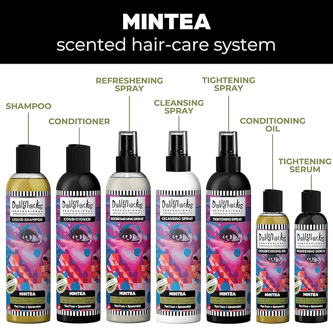 Dollylocks Refreshening Spray – Residue-Free Dreadlock & Loc Moisturizer Spray, Plant Based Deodorizer & Conditioner for Dreads, Vegan & pH-Balanced (Mintea Scent, 8oz)