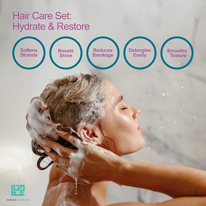 Juman Dead Sea Minerals Shampoo And Conditioner Set | For Dry, Normal, Treated, and Dyed Hair | Enriched with Essential Argan Oil & Plant Extracts | Moisturizing Hair Bundle | Pack of 3