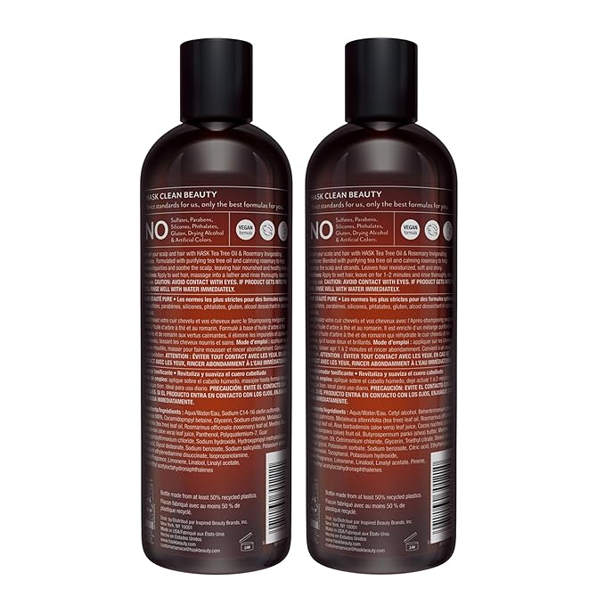 HASK Tea Tree Oil & Rosemary Invigorating Shampoo + Conditioner Set | Refreshes Scalp, Soothes, Sulfate-Free, Paraben-Free, Gluten-Free, Color Safe
