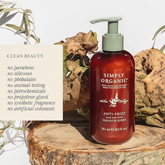 SIMPLY ORGANIC Frizz Control Deep Scalp & Hair Conditioner, Made in Italy, All Natural Cruelty Free Hair Care for Women & Men, Aloe, Jojoba Oil, Olive Leaf Extract, 8.5 fl oz/251ml, ANTI-FRIZZ