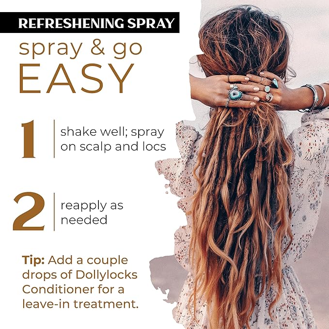 Dollylocks Refreshening Spray - Dreadshop - Plant Based Loc Hair Care Products, Residue-free and Sulfate-free Loc and Scalp Refreshing Spray for Dreadlocks, 8oz