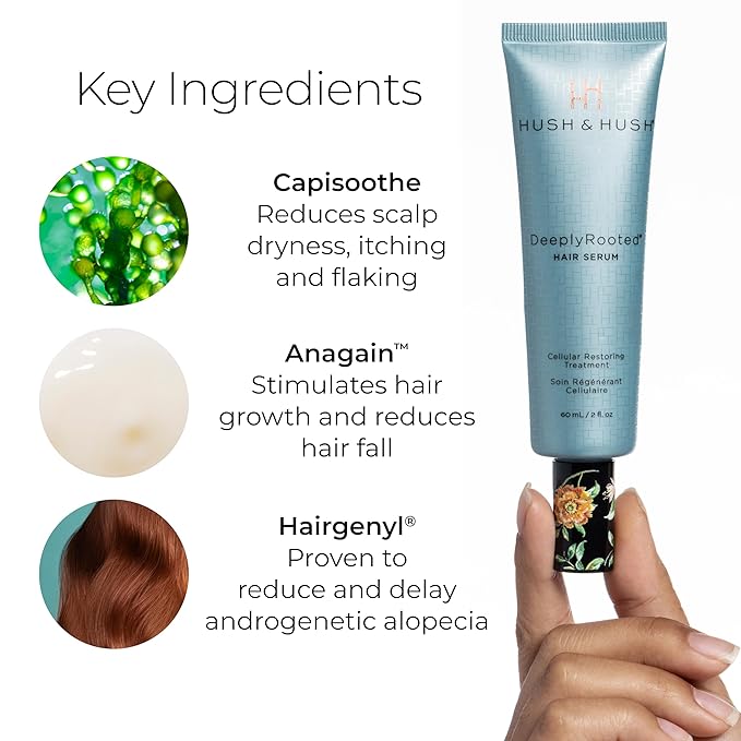 Hush & Hush DeeplyRooted Hair Serum - Cellular Restoring Treatment For Thin, Aging Hair - Plant Based Hair Care Products For Women & Men (60 mL / 2 fl. oz)