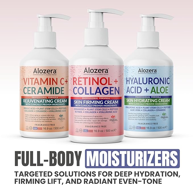 Skin Firming Retinol Collagen Body Lotion with Stem Cells for Aging Skin and Wrinkles, Non-Greasy, Lightweight Moisturizer, Fragrance-Free, 2-Pack 16.9 fl oz