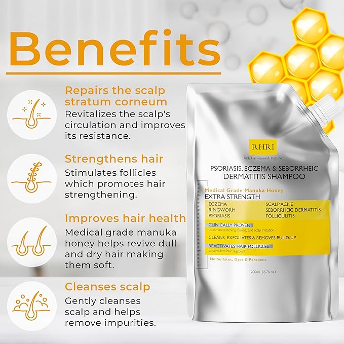 Antifungal Psoriasis Shampoo, Eczema, Seborrheic Dermatitis Shampoo | Soothes Itching, Flaking & Irritation | Repairs Scalp, Strengthens Hair, Stimulates Regrowth | Medicated Scalp Treatment