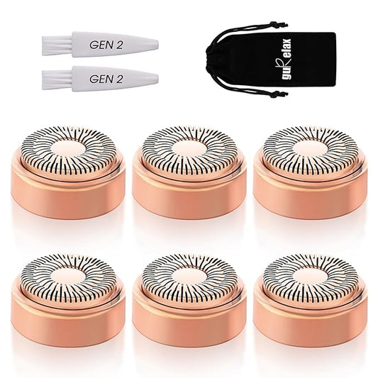 Replacement Heads for Flawless Facial Hair Remover, Gen 2 Replacement Blades Compatible with Finishing Touch Flawless Hair Removal, 18K Gold Painless Razor Head for Women（6 Pack）