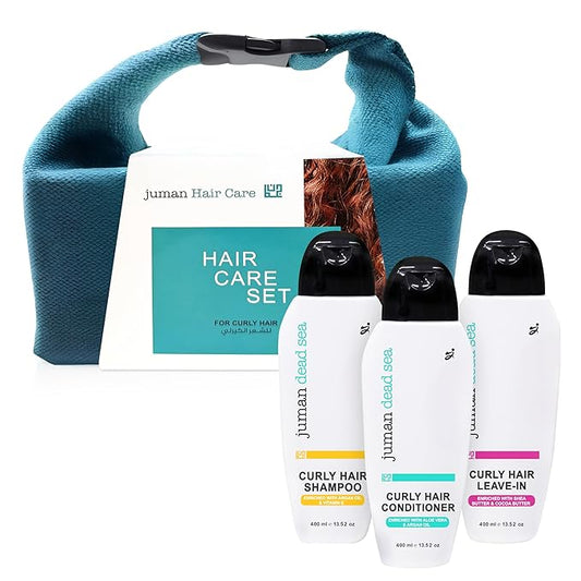 Juman Dead Sea Minerals Curly Hair Shampoo and Conditioner Set | Enriched with Essential Argan Oil & Plant Extracts | Free from SLS & Parabens | Vegan | Curly Hair Products Set of 3