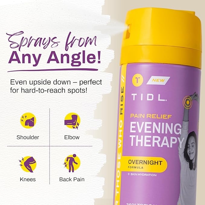 TIDL - Evening Therapy Pain Relief Spray - Fast-Acting Relief for Lower Back, Knee, Muscle & Joint Pain - Nighttime Relaxation & Skin Hydration - Lavender, Topical, Plant-Based Menthol (3oz, 1-Pack)