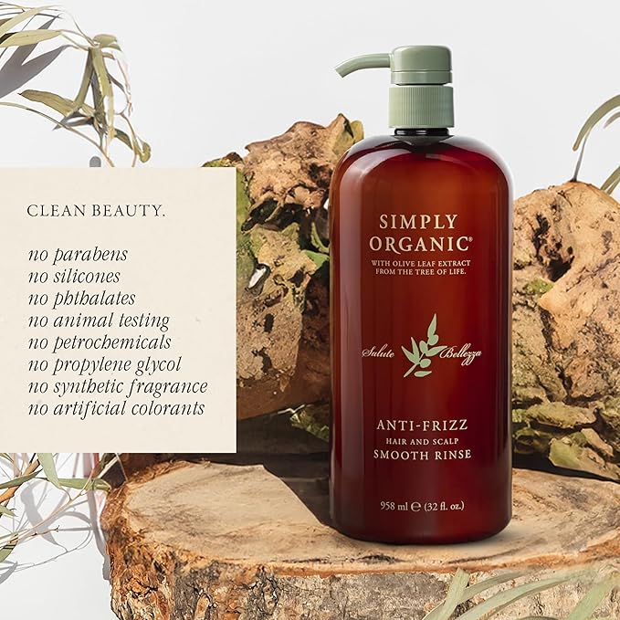 SIMPLY ORGANIC Frizz Control Deep Scalp & Hair Conditioner, Made in Italy, All Natural Cruelty Free Hair Care for Women & Men, Aloe, Jojoba Oil, Olive Leaf Extract, 32 fl oz/958 ml, ANTI-FRIZZ