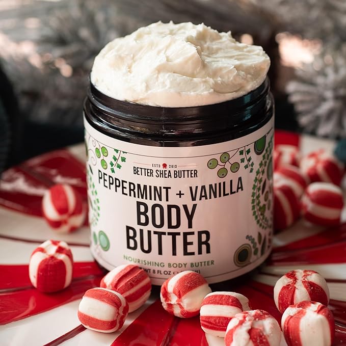 Peppermint Vanilla Body Butter - Natural Lotion for Women with Shea Butter & Jojoba Oil - Non-Greasy Whipped Body Lotion for Dry Skin - Vanilla Scented Peppermint Body Lotion