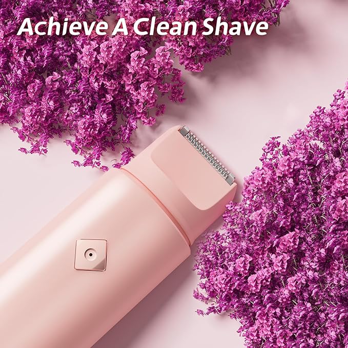 2 in1 Bikini Trimmer for Women, Dual-Head Electric Razor & Painless Hair Removal - Waterproof Cordless Lady Shaver for Body, Face Underarm, Intimate Areas, Facial Bikini Shaver (Pink)