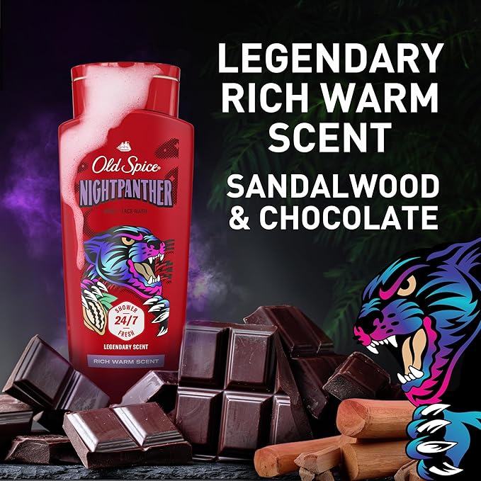 Old Spice Cleansing Body Wash for Men, 3X Defense, 24/7 Shower Fresh with Lasting Scent, 2-in-1 Body & Face Wash, NightPanther with Rich Warm Scent, 24 oz (Pack of 4)