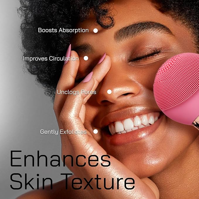 Bella Ciao Facial Cleansing Brush for Women – Rechargeable Silicone Face Scrubber, 4 Massage Settings, Exfoliating & Massaging, Water Resistant – Standing Base, Pink