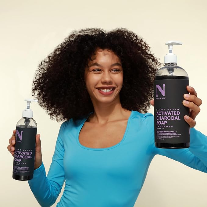 Dr. Natural Activated Charcoal Liquid Soap - Anti Acne and Blemishes - Deep Cleansing Body Wash - Gentle Body Soap for Clear Skin - Lavender - 32 oz..