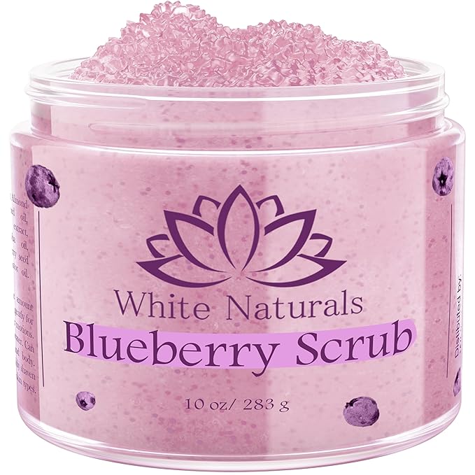 Blueberry Body Scrub, Pure Organic Face Exfoliant for Super Soft Skin, Anti Cellulite & Exfoliator, Natural Skin Care Formula Helps with Stretch Marks, Eczema, Acne & Varicose Veins for Men and Women