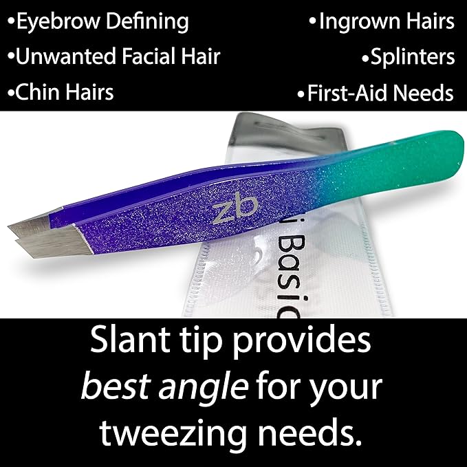 Tweezers - Limited Edition Mermaid Slant Tip - Best Tweezer for Eyebrow, Facial Hair Removal and your Precision Needs