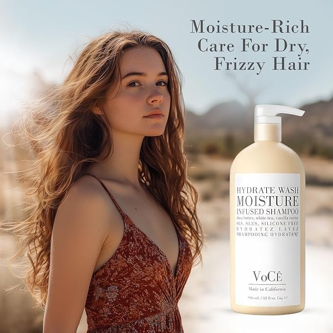 VoCÊ Natural Hydrating Shampoo for Dry, Frizzy Hair | Moisture-Infused Vegan Shampoo for Normal to Thick Hair - Non-Toxic, Cruelty-Free with Shea Butter, White Tea, Vanilla Cactus (32 oz | 946 ml)