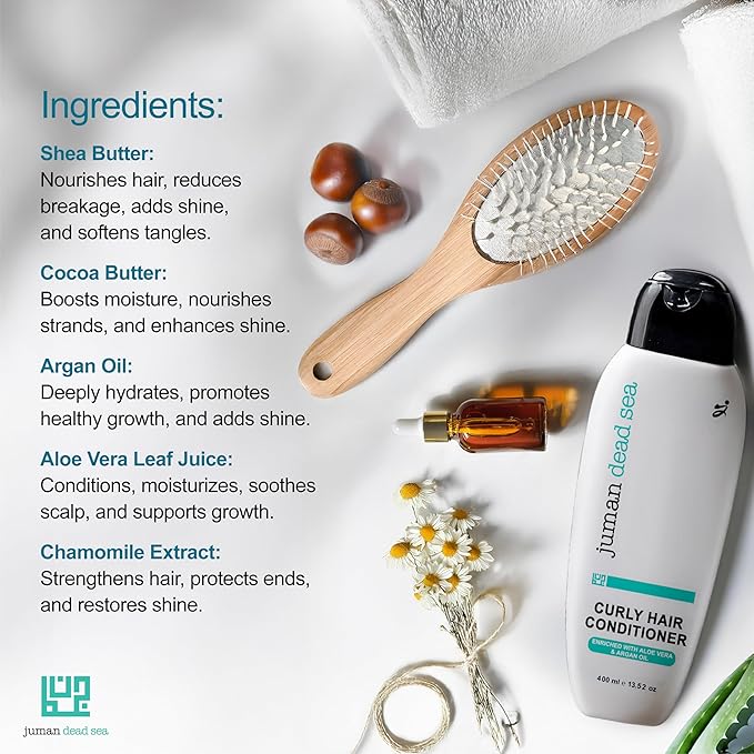 Juman Dead Sea Leave-in Conditioner for Curly Hair | Enriched with Essential Plant Extracts & Argan Oil | Hydrating Hair Conditioner | Keeps Long Curly Hair Intact | 13.5 Ounce