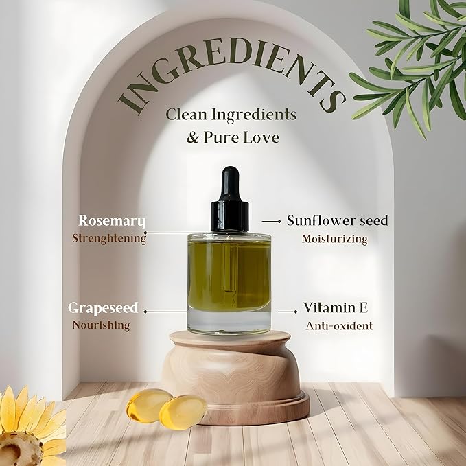 Rosemary Oil for Hair Growth – Hair Loss & Regrowth Treatment – Scalp Treatment – Strengthens Roots, Prevents Split Ends, Infused with Botanicals – Hair Serum for Dry Hair – 1.7oz – The Oily Tonic