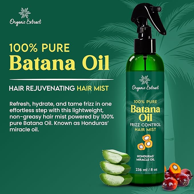 Batana Oil Leave-In Hair Mist - 8 fl oz / 236ml – Lightweight Detangling & Hydrating Spray with Rosemary & Batana Oil – Softens, Smooths & Refreshes Hair for All Hair Types