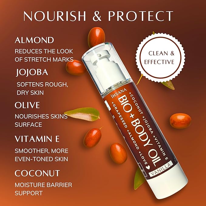 Bio+ Skin Moisturizer Body Oil for Women - Coconut, Jojoba, Olive & Almond Oils for Scars & Stretch Marks, Vanilla Scent & Vitamin E, Bio Oil Skincare, Stretch Mark Treatment