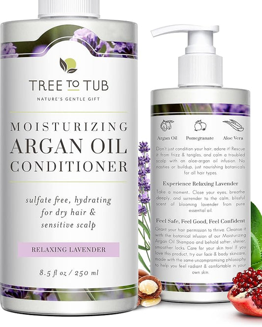 Deep Repair Argan Oil Conditioner by Tree To Tub - pH 5.5 Balanced Nourishing Hair Conditioner for Damaged Hair and Dry Scalp, with Organic Coconut Oil, Lavender Essential Oil 8.5 oz
