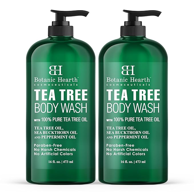 Botanic Hearth Tea Tree Body Wash | 16 Fl Oz | Helps Soothe Itchy, Dry Skin, Antifungal Body Wash With 100% Pure Tea Tree Oil | Sulfate Free, Paraben Free, For Men And Women Set Of 2