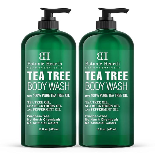 Botanic Hearth Tea Tree Body Wash | 16 Fl Oz | Helps Soothe Itchy, Dry Skin, Antifungal Body Wash With 100% Pure Tea Tree Oil | Sulfate Free, Paraben Free, For Men And Women Set Of 2