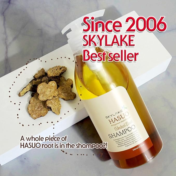 Skylake Hasuo Herbal Cool Shampoo with Fallopia Multiflora and Peppermint – Refreshing, Cleansing, and Cooling for the Hair – Unisex Herbal Formula