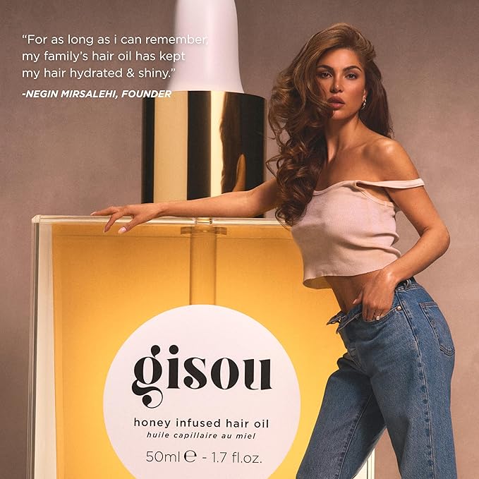 Gisou Honey Infused Hair Oil, Award-Winning Hydration, Frizz Control & Shine Treatment, Mirsalehi Honey & Botanical Oils, Heat Protection up to 450°F, All Hair Types (50ml)