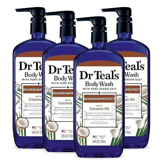 Dr Teal's Body Wash with Pure Epsom Salt, with Coconut Oil, 24 fl oz (Pack of 4)