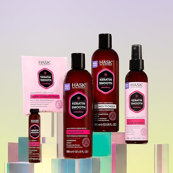 HASK Keratin Smoothing Shampoo + Conditioner Set | For All Hair Types, Sulfate-Free, Paraben-Free, Gluten-Free, Cruelty-Free, Color Safe