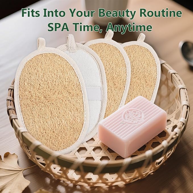 Natural Loofah Exfoliating Body Scrubber, Organic Loofah Pack Shower Sponge, Exfoliating Pads Loofa for Men and Women, Bath Sponge for Body and Face