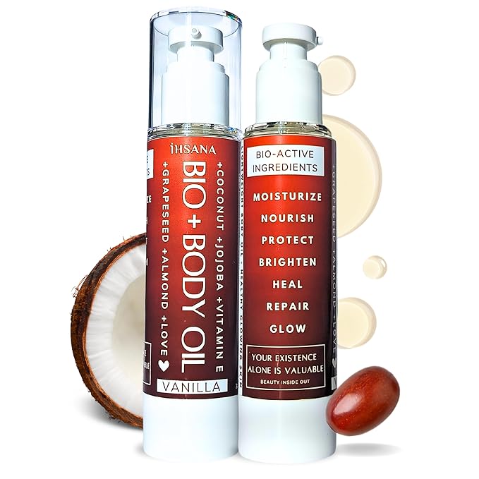 Bio+ Skin Moisturizer Body Oil for Women - Coconut, Jojoba, Olive & Almond Oils for Scars & Stretch Marks, Vanilla Scent & Vitamin E, Bio Oil Skincare, Stretch Mark Treatment