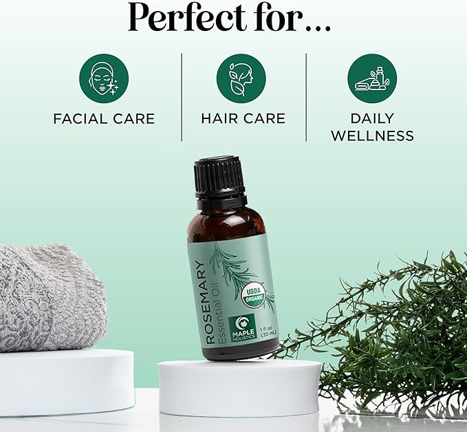 Certified Organic Rosemary Oil for Hair - Pure USDA Organic Rosemary Essential Oil for Hair Skin and Nails Plus Aromatherapy - Organic Hair Oil for Dry Scalp Treatment and Enhanced Volume and Shine