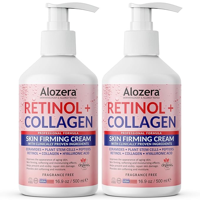 Skin Firming Retinol Collagen Body Lotion with Stem Cells for Aging Skin and Wrinkles, Non-Greasy, Lightweight Moisturizer, Fragrance-Free, 2-Pack 16.9 fl oz