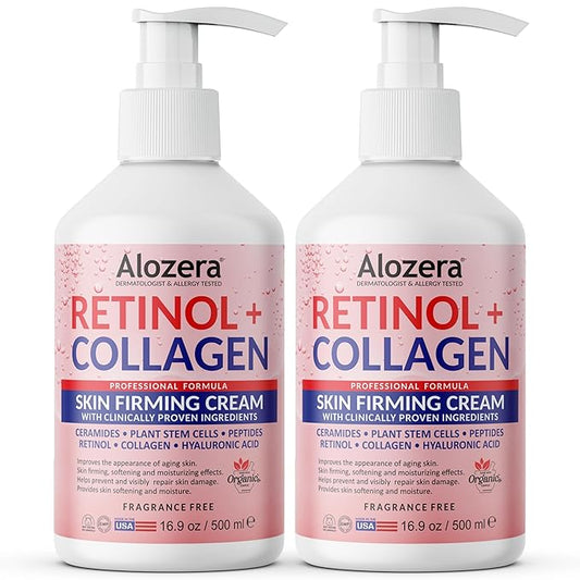 Skin Firming Retinol Collagen Body Lotion with Stem Cells for Aging Skin and Wrinkles, Non-Greasy, Lightweight Moisturizer, Fragrance-Free, 2-Pack 16.9 fl oz