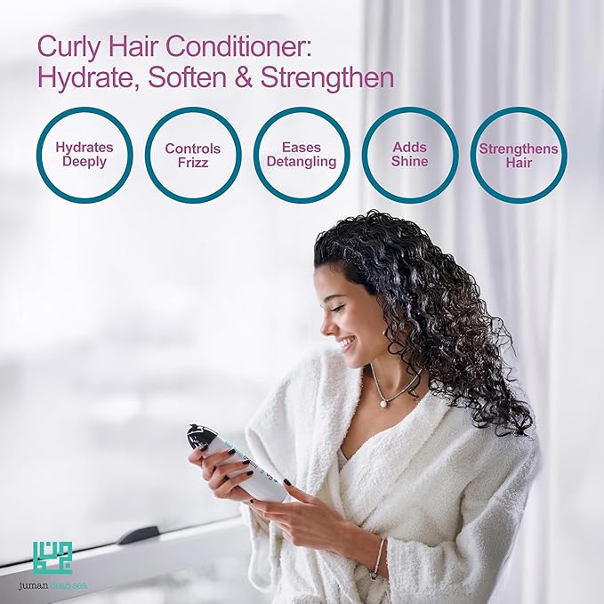 Juman Dead Sea Leave-in Conditioner for Curly Hair | Enriched with Essential Plant Extracts & Argan Oil | Hydrating Hair Conditioner | Keeps Long Curly Hair Intact | 13.5 Ounce