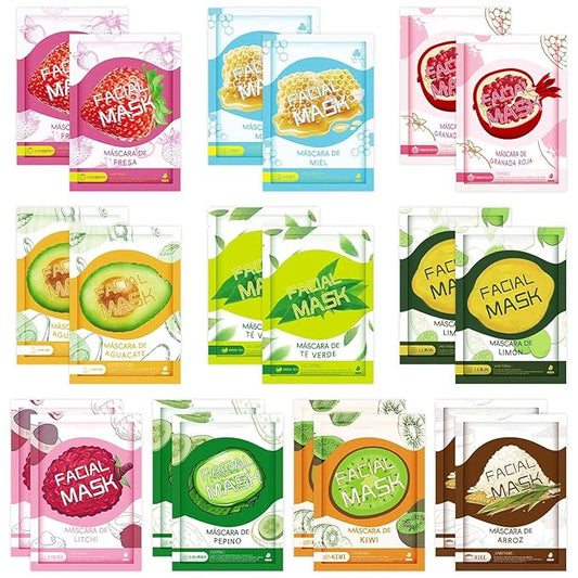 20 Sheets Face Masks Skincare for All Skin Types, Hydrating Face Masks Suitable for Sensitive Skin, Moisturizing Sheet Masks with Natural Ingredients, Bulk Facial Mask for Women
