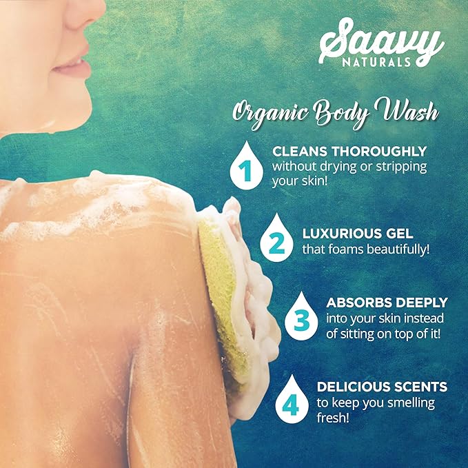 Saavy Naturals Bay Rum and Hemp Body Wash for Women and Men, Luxurious, Rich and Creamy Gel Shower, Natural Scented Body Wash, Vegan and Gluten Free Hemp Body Soap, 8 Oz, 2 Pack