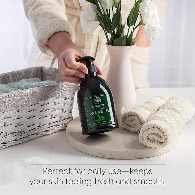 Olive Oil Shower Gel – Natural Body Wash with Green Tea, Hydrating, Moisturizing Body Wash for Women & Men, Plant-based Bath & Shower Gel for Dry Skin, 16.9 Fl Oz (Pack Of 1)