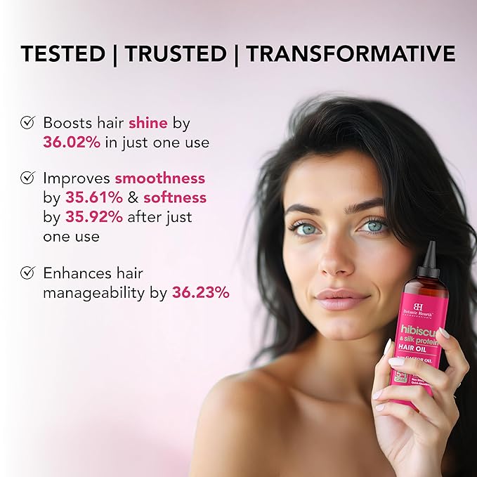 Botanic Hearth Hibiscus & Silk Protein Hair Oil (6.7 Fl Oz) | Hair Growth, Hydration & Repair | Tames Frizz, Adds Shine | After Wash Lightweight Hair Oil | For Dry, Damaged Hair | All Hair Types