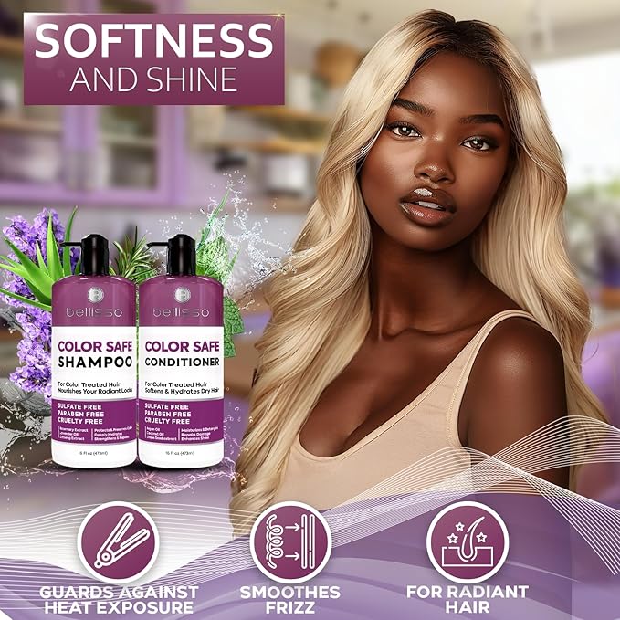 Color Safe Shampoo and Conditioner Set - For Protecting Dyed and Treated Hair Against Fading - Sulfate and Paraben Free, Anti Fade, Moisturizing Care Products to Protect Women and Men - With Rosemary