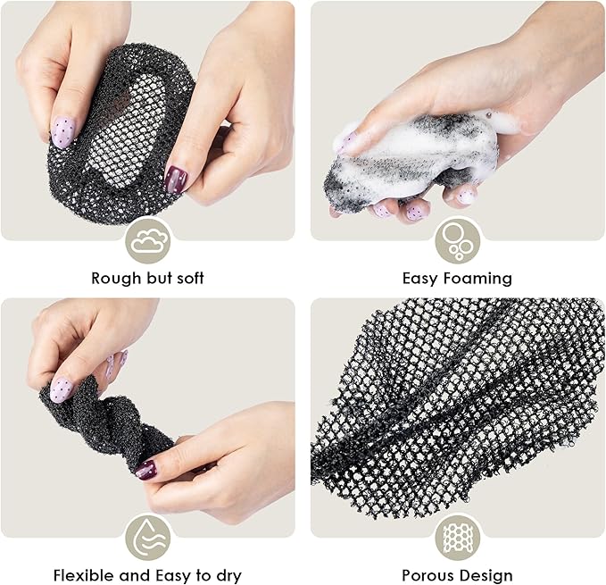 INNERNEED Exfoliating Net Cover Sponge Bath Scrubbing Loofah Rough Washcloth Case 4pcs, Only for INNERNEED Silicone Body Brush （Only Case）