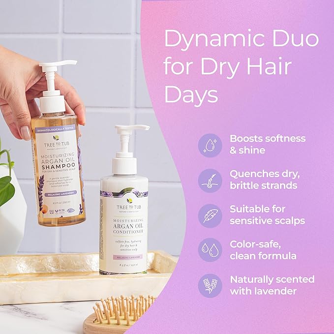 Gentle Argan Oil Shampoo & Conditioner by Tree to Tub—pH 5.5 Balanced Moisturizing Duo with Wild Soapberry & Organic Moroccan Oil - Nourishes Dry Hair & Very Sensitive Scalp, Sulfate Free (2 Pack)