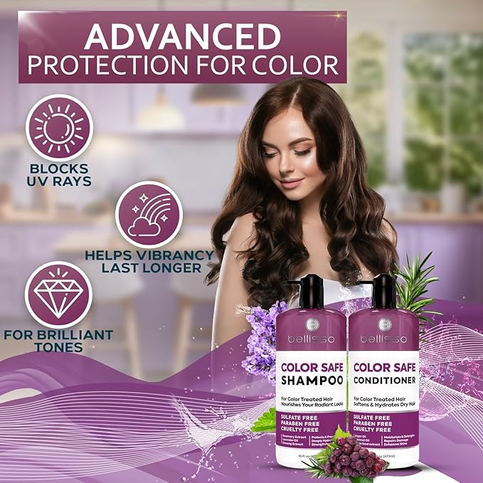 Color Safe Shampoo and Conditioner Set - For Protecting Dyed and Treated Hair Against Fading - Sulfate and Paraben Free, Anti Fade, Moisturizing Care Products to Protect Women and Men - With Rosemary