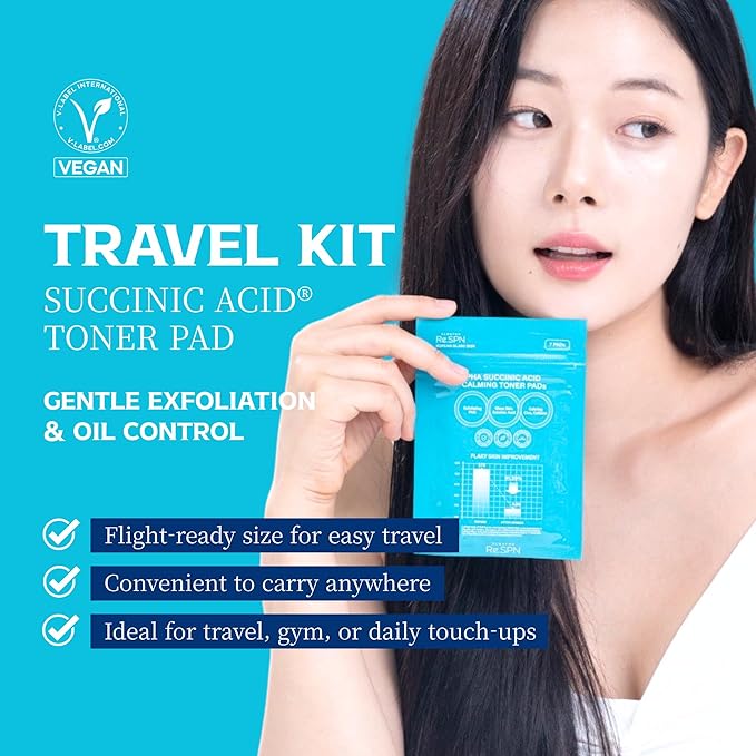 Re.SPN PHA Succinic Acid Calming Toner Pads – Daily Exfoliating, Hydrating and Soothing with CICA, Caffeine, Non-comedogenic, Vegan, Glass Skin, K-Beauty (35 Count)