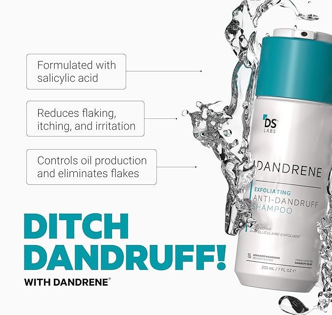DS LABORATORIES Dandrene Anti-Dandruff & Revita Exfoliating Shampoo - For Itchy, Dry Scalp & Dandruff Treatment, Hair Thickening With DHT Blocker & Biotin