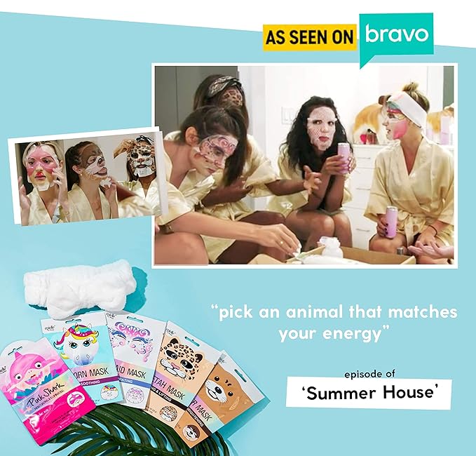 Epielle Animal Character Sheet Masks 6 Pack, Moisturizing & Hydrating Face Mask with Hyaluronic Acid & Botanical Extract, Korean Skin Care, Girls Spa Party Favors, Sleepover, Self Care Gifts for Women