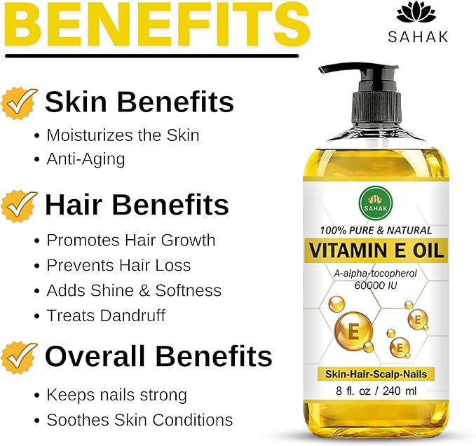 Vitamin E Oil 60,000 IU – Organic & Pure E-Oil Blend for Skin, Hair & Nails | Natural Body Oil with Vitamin E for Stretch Marks, Scars & Face Moisturizing – 100% Liquid Vitamin E Skin Care